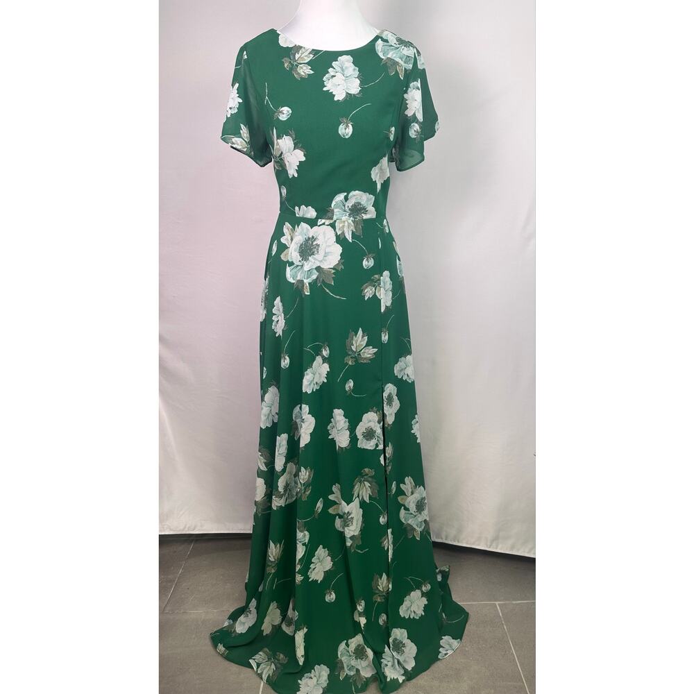 NWOT Lulus Classic Love Green Floral Tie Back Open Back Maxi Dress Size Small - Picture 4 of 13